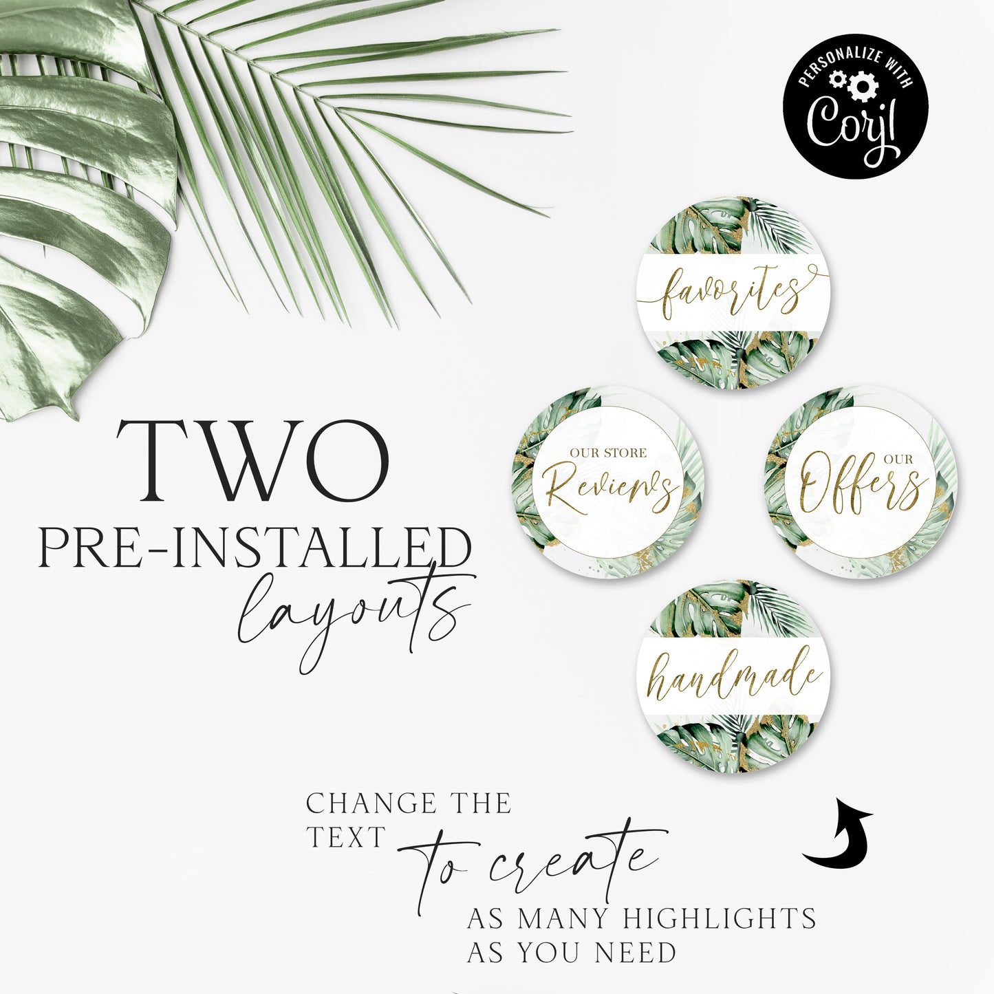Tropical Green and Gold DIY Instagram Highlights Instagram Editable Story Cover Template LS-001