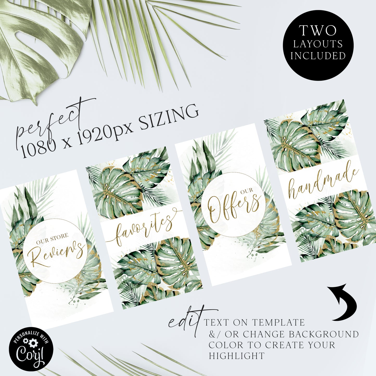 Tropical Green and Gold DIY Instagram Highlights Instagram Editable Story Cover Template LS-001