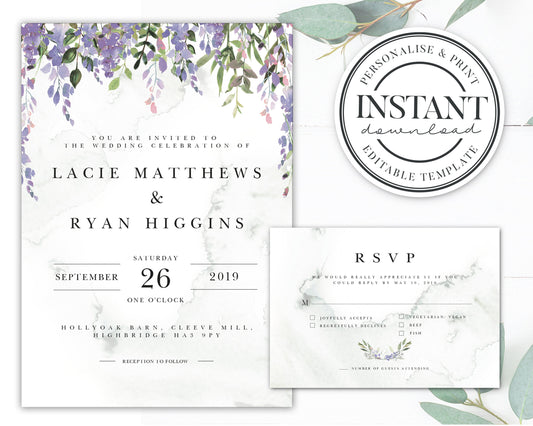 MINI SUITE Boho Florals & Greenery Wedding Stationery  |   Instant Download  |  Printable Event Invitations |  Bundle  |  Editable Template
