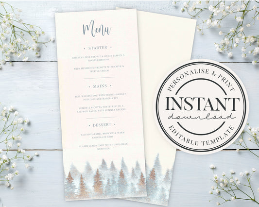 MENU Ethereal Pine Wedding Stationery Suite  |  Instant Download  |  Printable Event Invitations | Bundle | Editable Template