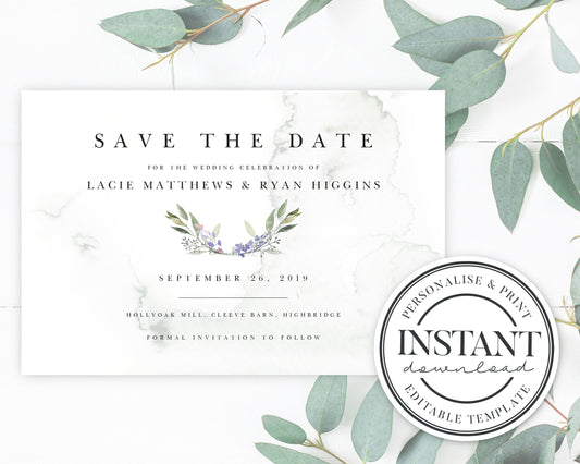 SAVE THE DATE Boho Florals & Greenery Wedding Stationery  |   Instant Download |  Printable Event Invitations |  Bundle |  Editable Template