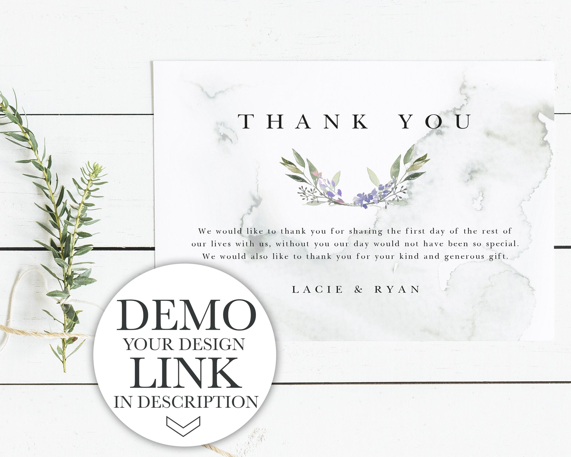 THANK YOU Card Boho Florals & Greenery Wedding Stationery  |  Instant Download |  Printable Event Invitations |  Bundle |  Editable Template