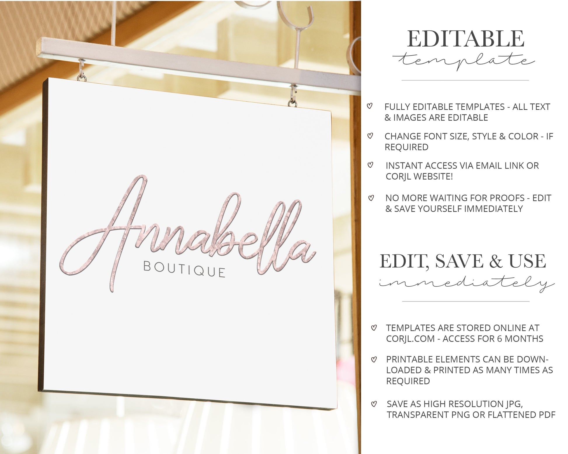 Editable Logo Suite Instant Download Minimal Sparkling Glitter Signature Beauty Boutique Business Logo | Edit Online  |  Premade Logo AB-001
