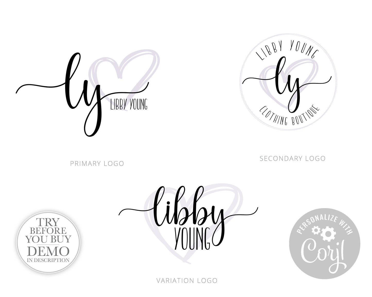 Logo Suite Instant Edit Digital Download Simple Typography Initials Business Logo  |  Edit Yourself Online! |  Premade Business logo LY-001