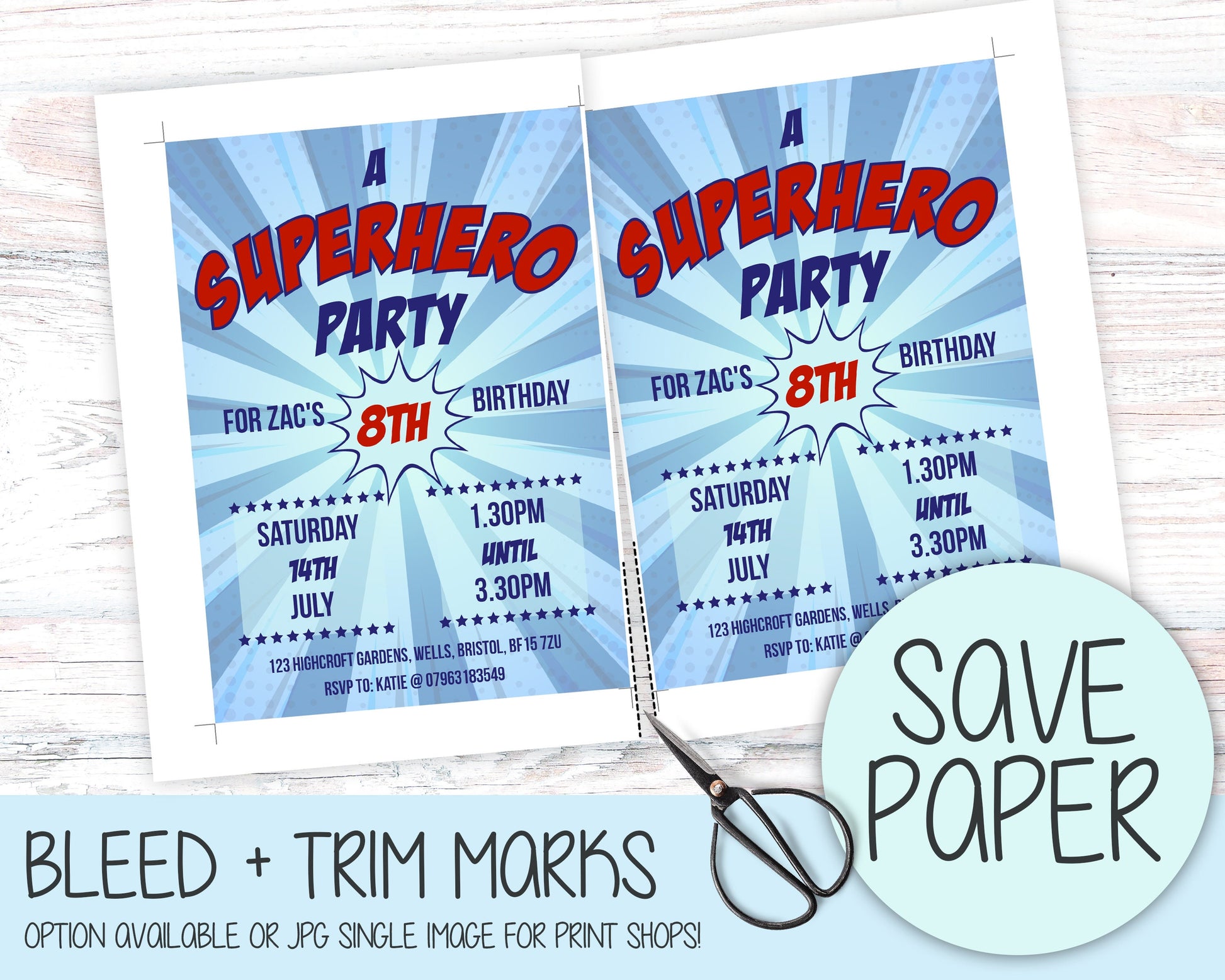 DIY Superhero Kids Birthday Invitation  |  Marvel Style Invitation Instant Download  |  Boys Party Invitations  | Editable Invitation