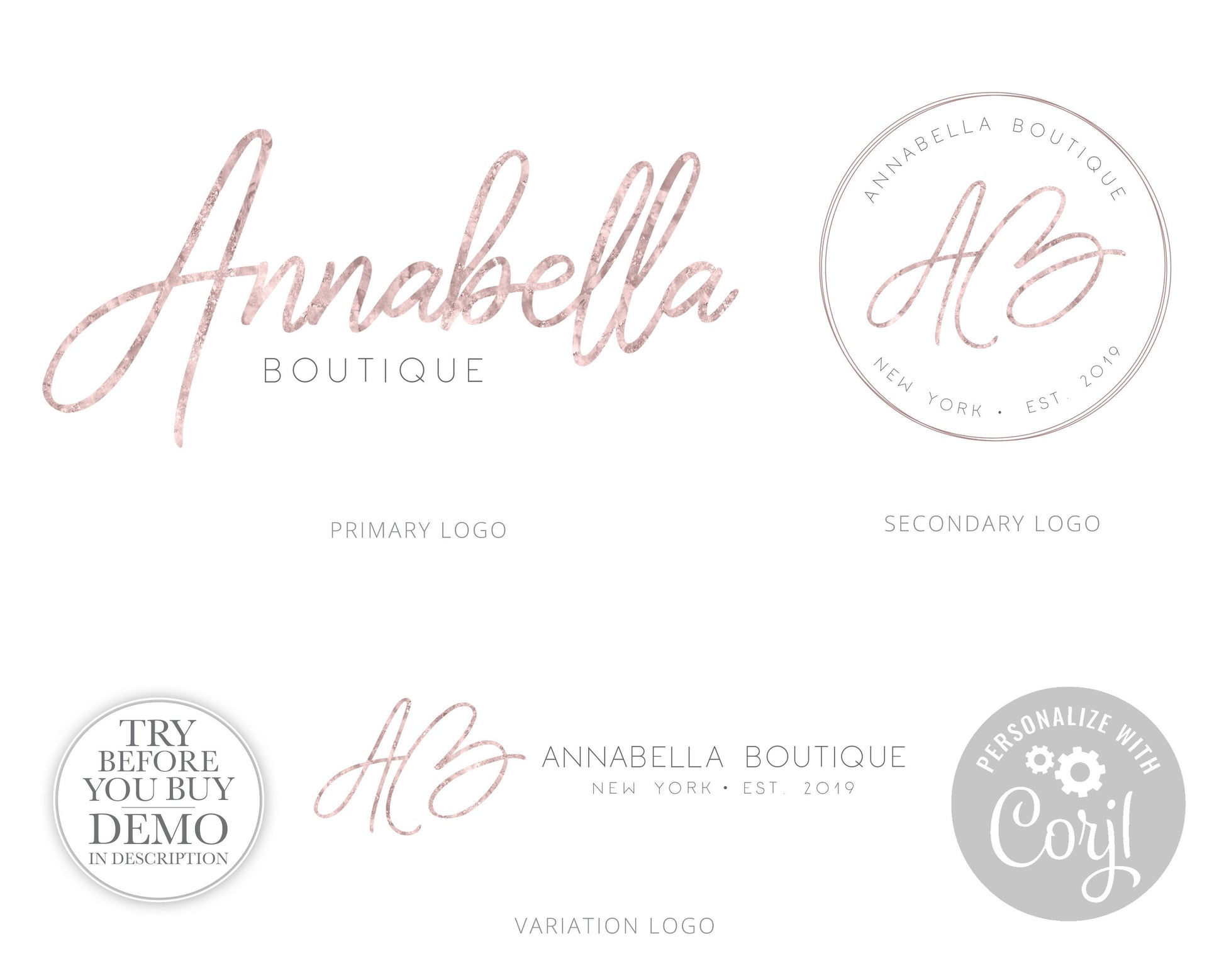 8pc Maxi Branding Kit Instant Edit & Download Rose Gold Minimal Signature  | DIY Edit Online! | Premade Logo | Editable Template AB-001