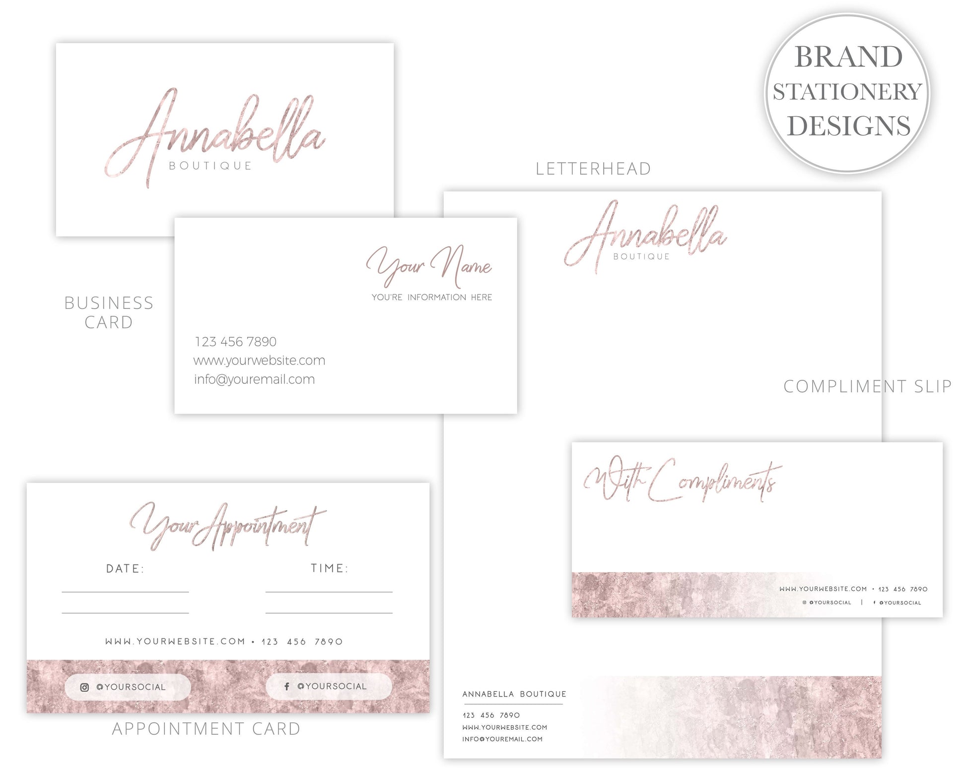 DIY Full Branding Kit Instant Edit & Download Minimal Rose Gold Signature Branding  |  Edit Yourself Online!  | Premade Business Logo AB-001