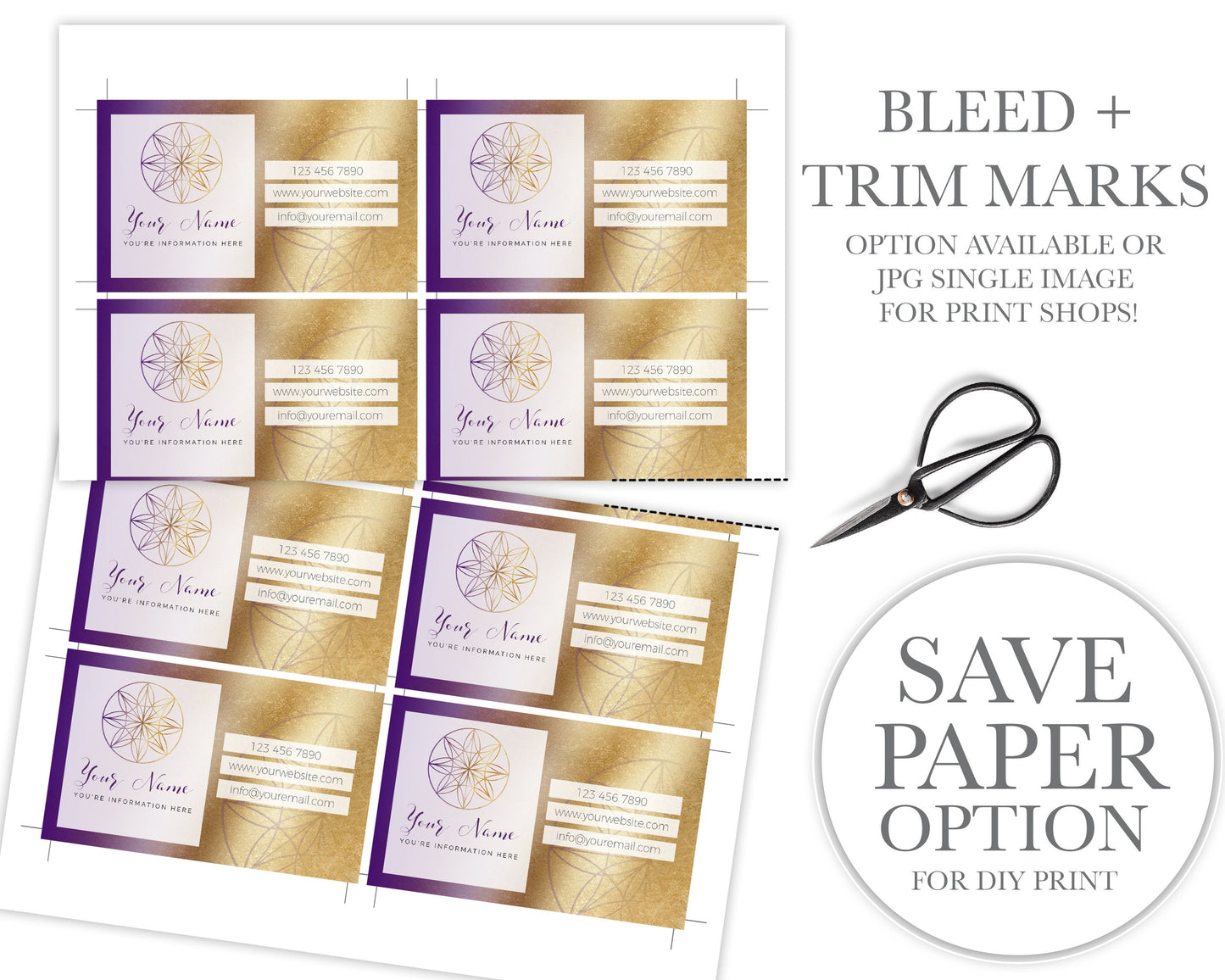8pc Maxi Branding Kit Instant Download Purple and Gold Seeds of Life Coaching Design  | DIY Editable Template | Premade Business logo KM-001