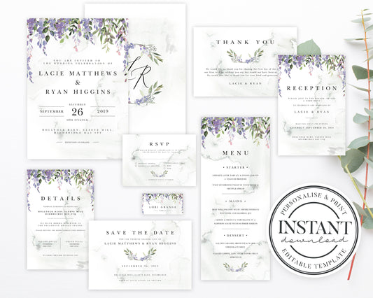 FULL SUITE Boho Florals Wedding Stationery  |   Instant Download  |  Printable Event Invitations  |  Bundle  |  Editable Online Template
