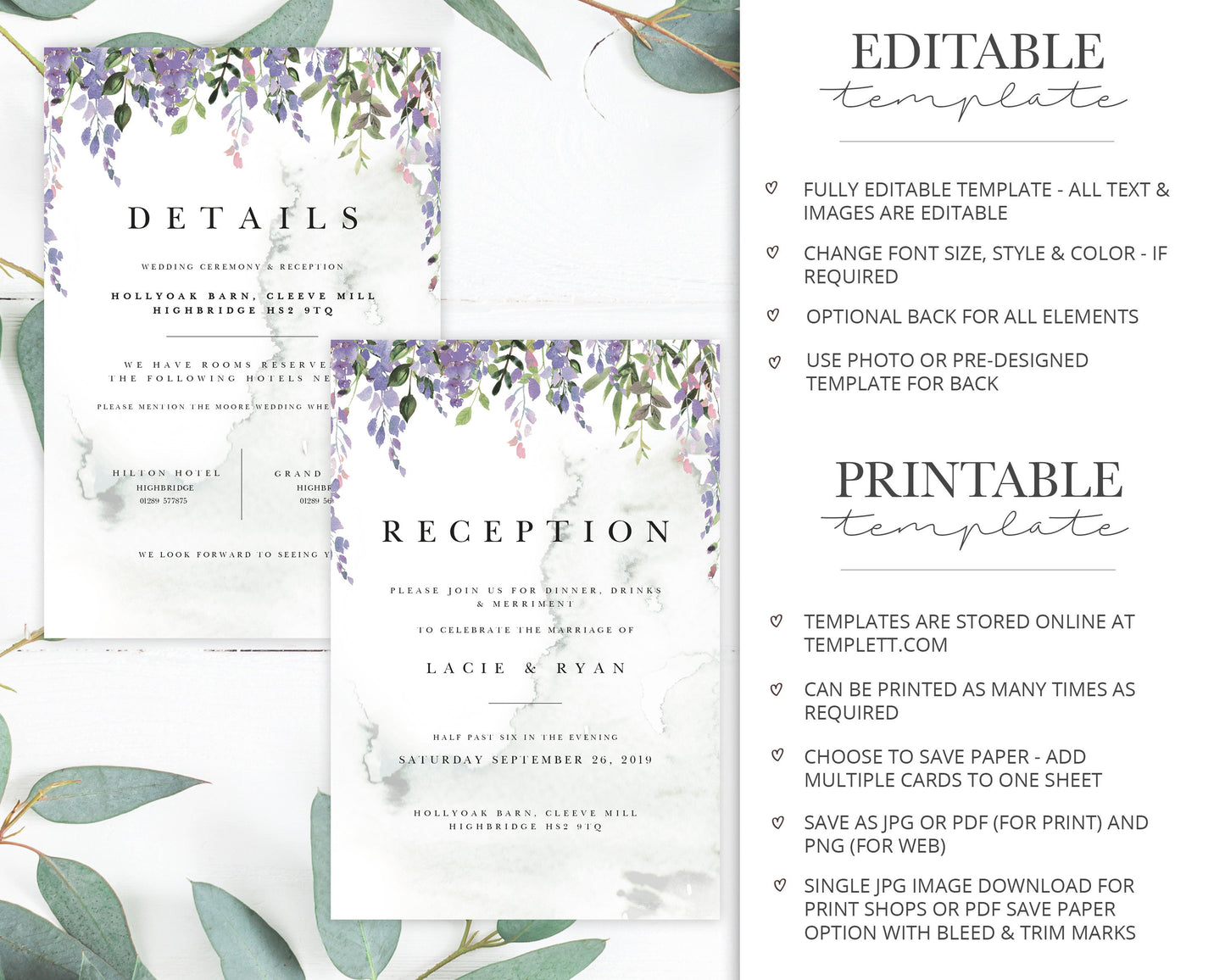 MINI SUITE Boho Florals & Greenery Wedding Stationery  |   Instant Download  |  Printable Event Invitations |  Bundle  |  Editable Template