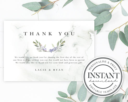 THANK YOU Card Boho Florals & Greenery Wedding Stationery  |  Instant Download |  Printable Event Invitations |  Bundle |  Editable Template