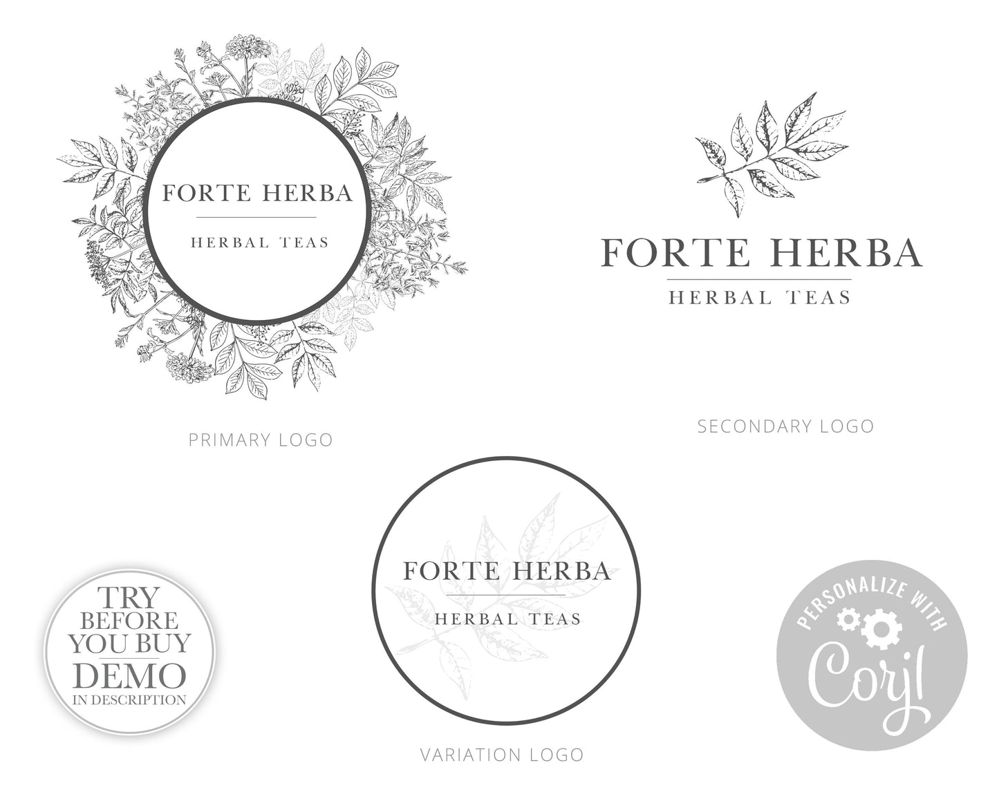 Editable Logo Suite Instant Edit & Download Vintage Illustrated Florals  |  Edit Yourself Online | DIY Premade Business Circular Logo FH-001