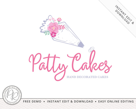 Editable Cake MakerDecorator Baking Floral Logo  |  Instant Edit Online  |  Premade Logo | Custom DIY Logo Design - PR0113