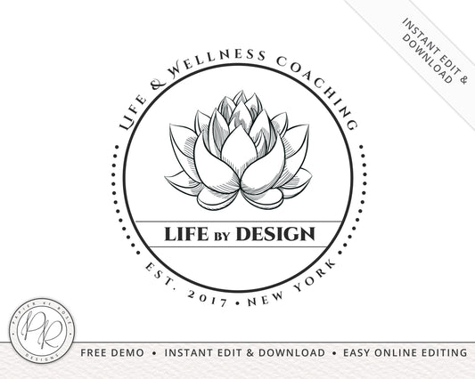 Editable Round Submark Stamp Badge Style Typography Logo  |  Instant Edit Online  |  Premade Logo  | Business Logo | Editable DIY Logo