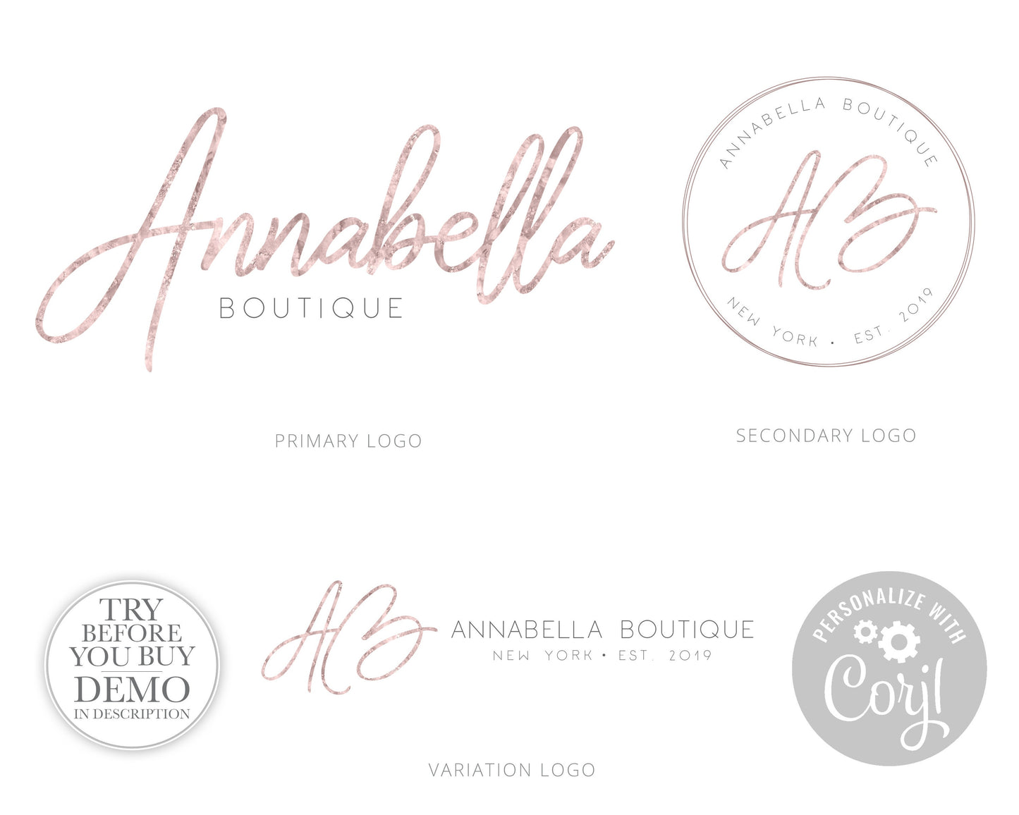 DIY Instant Edit & Download 3 x Feminine Logos and Social Branding Kit Minimal Signature Logo  |  Premade Logo | Edit yourself Online AB-001