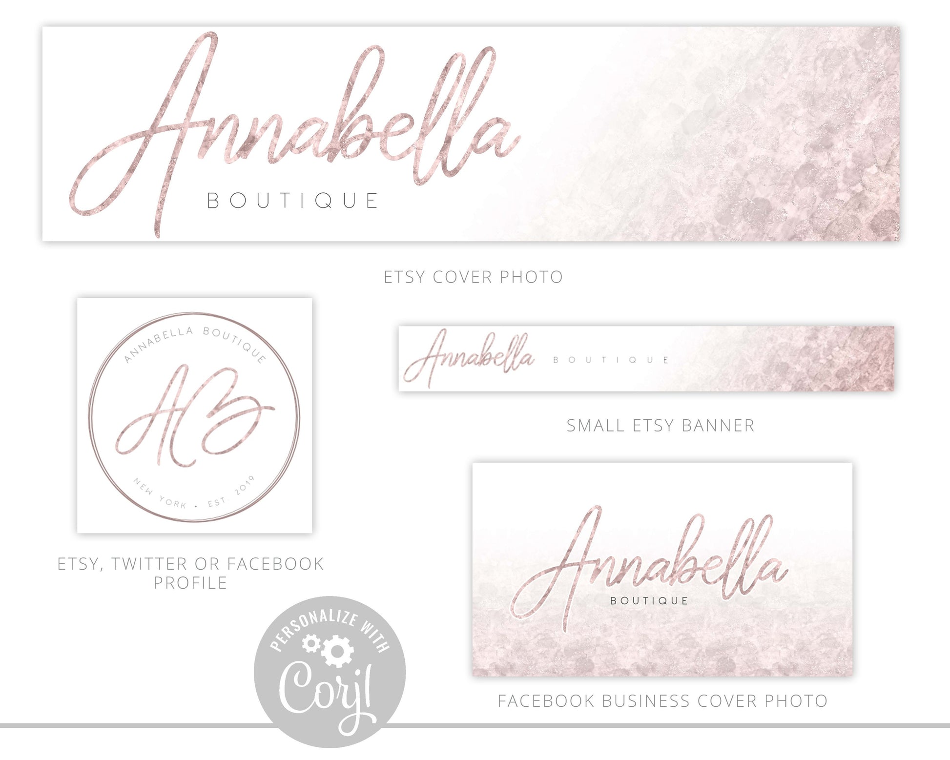 8pc Maxi Branding Kit Instant Edit & Download Rose Gold Minimal Signature  | DIY Edit Online! | Premade Logo | Editable Template AB-001