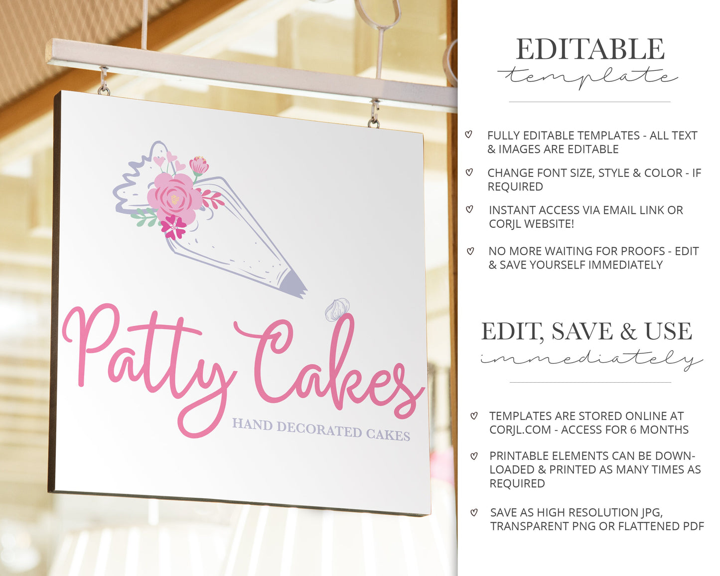 Editable Cake MakerDecorator Baking Floral Logo  |  Instant Edit Online  |  Premade Logo | Custom DIY Logo Design - PR0113