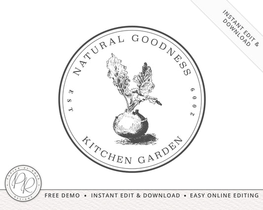 DIY Rustic Vintage Veggie Vendor Illustration Premade Logo  |  Instant Edit Yourself Online! | Circle logo | Custom Logo | Editable Logo