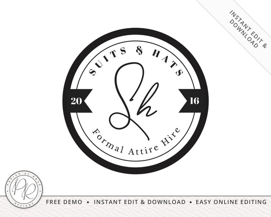 Editable Round Stamp Badge Submark Style Typography Logo  |  Instant Edit Online  |  Premade Logo  | Business Logo | Custom Editable Logo