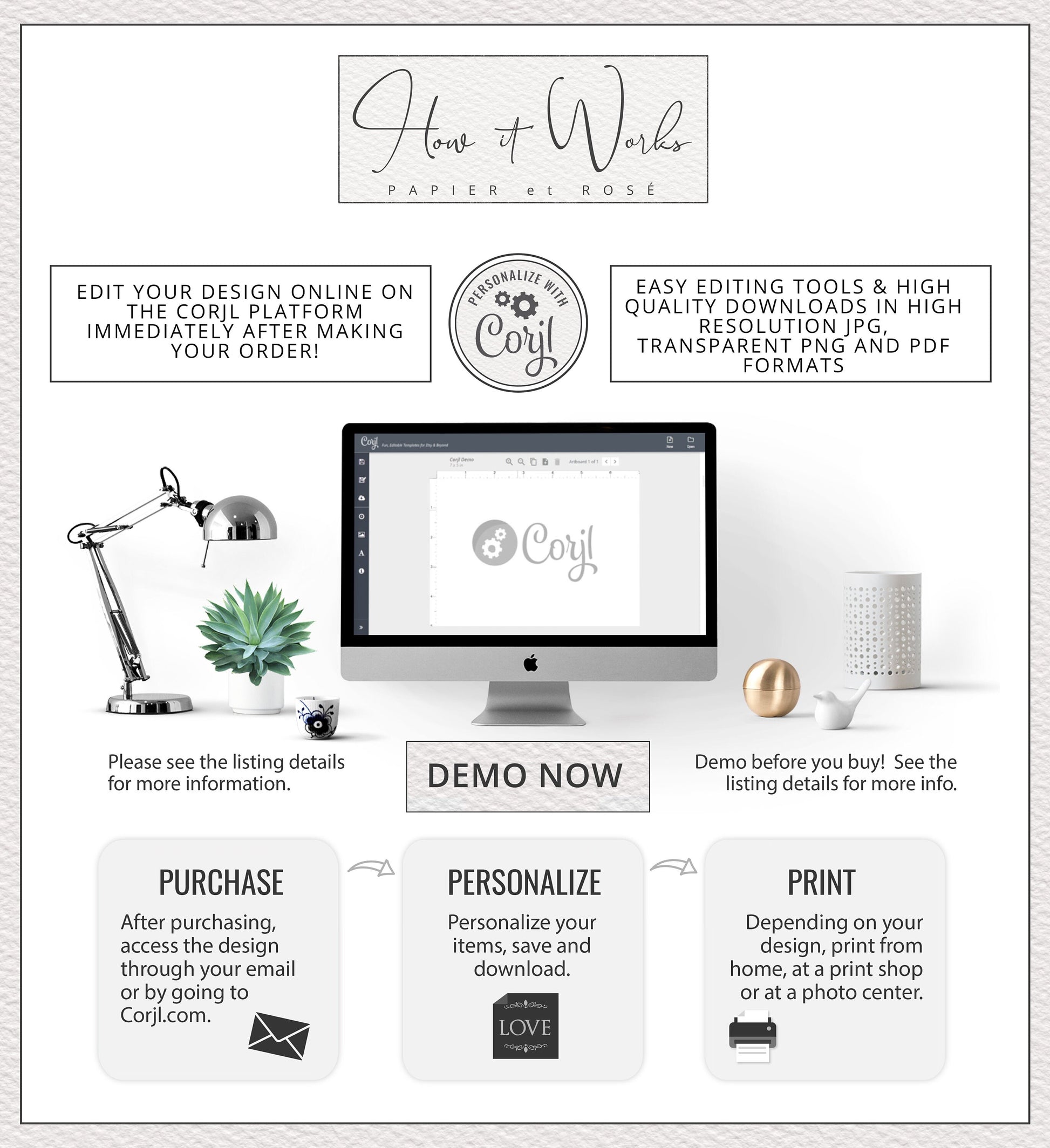 DIY 4pc Logos & Business Card Instant Download Watercolor Typewriter Paperie Branding Kit  |  Premade Logo | DIY Editable Template EP-001