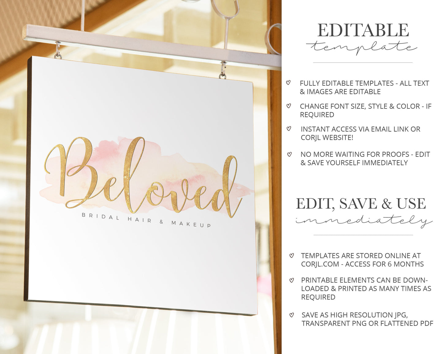 Editbale Blush & Gold Watercolor Splash Premade Logo  |  Instant Edit Online! |  Custom Logo Design | Boutique Logo | Editable Logo BB-002