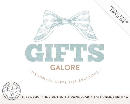 Editable Premade Vintage Inspired Bow Boutique Logo Design Instant Download | DIY Editable Template |  Premade Logo |  PR0192