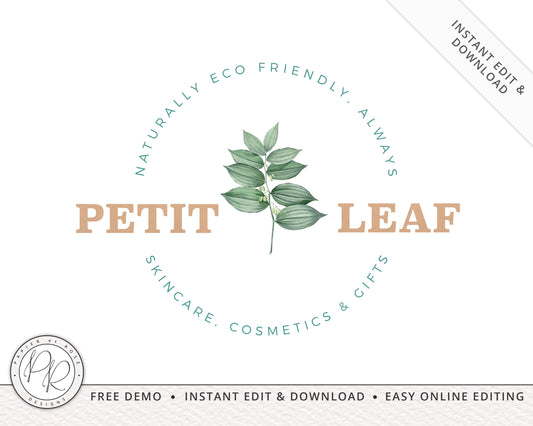 Editable Vintage Leaf Eco Premade Logo Design Instant Download | DIY Editable Template |  Premade Logo | Rustic Logo - PR0193