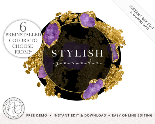 Premade Jewelled Jewelry Logo Design - 6 Preinstalled Colors | Instant Download | DIY Editable Template |  Premade Logo Branding - PR0213