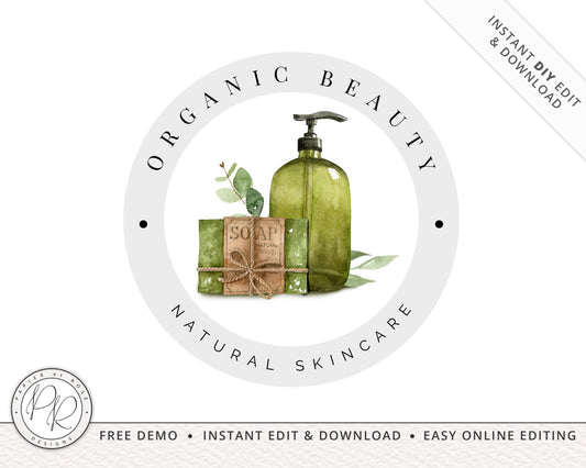 Editable Premade Watercolor Organic Beauty Cosmetics Soap Logo Design Instant Download | DIY Editable Logo Template |  Startup Logo - PR0289