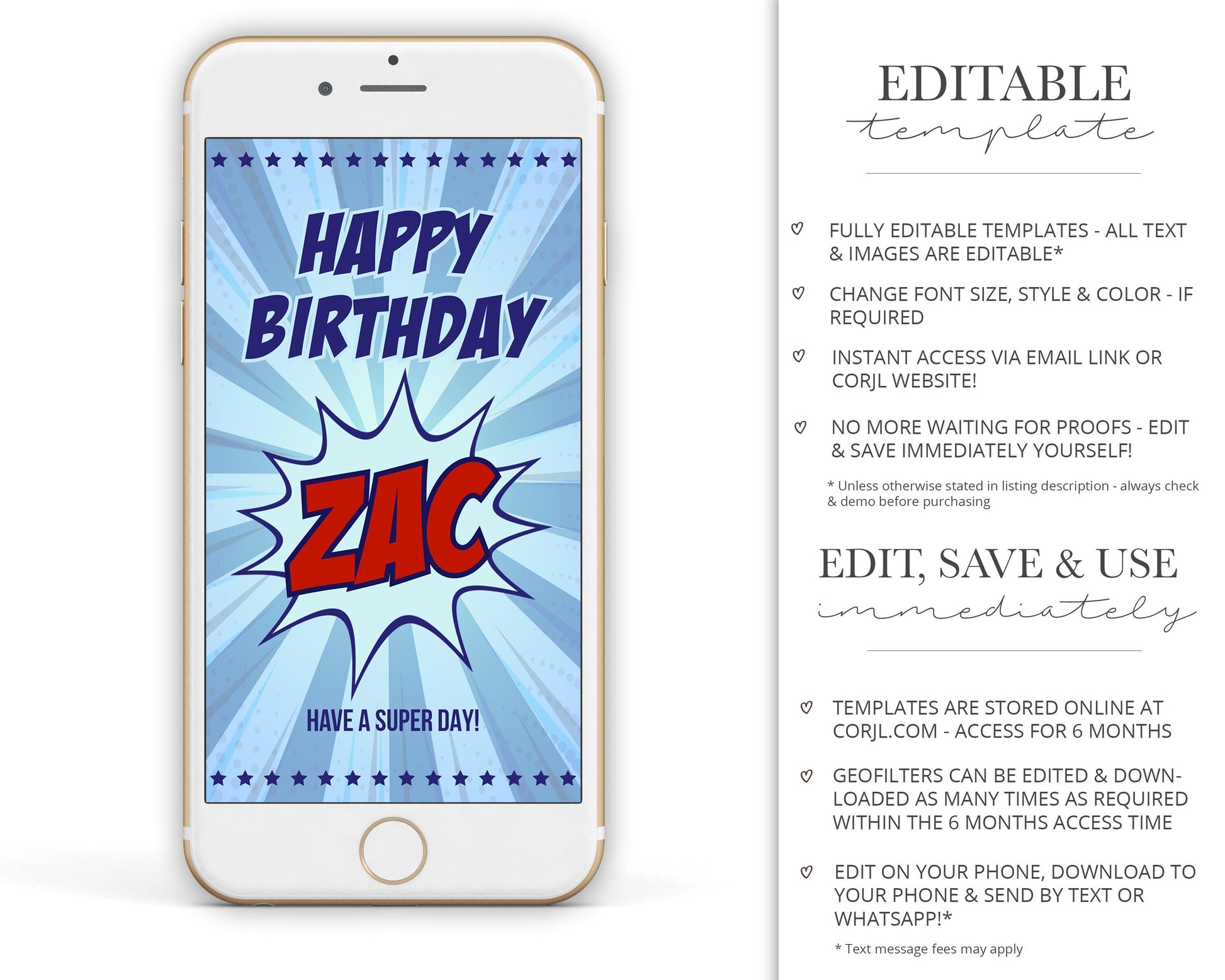 INSTANT EDIT YOURSELF Digital iPhone Samsung Phone Birthday E-Card message | Birthday Card Editable Template - PRD012