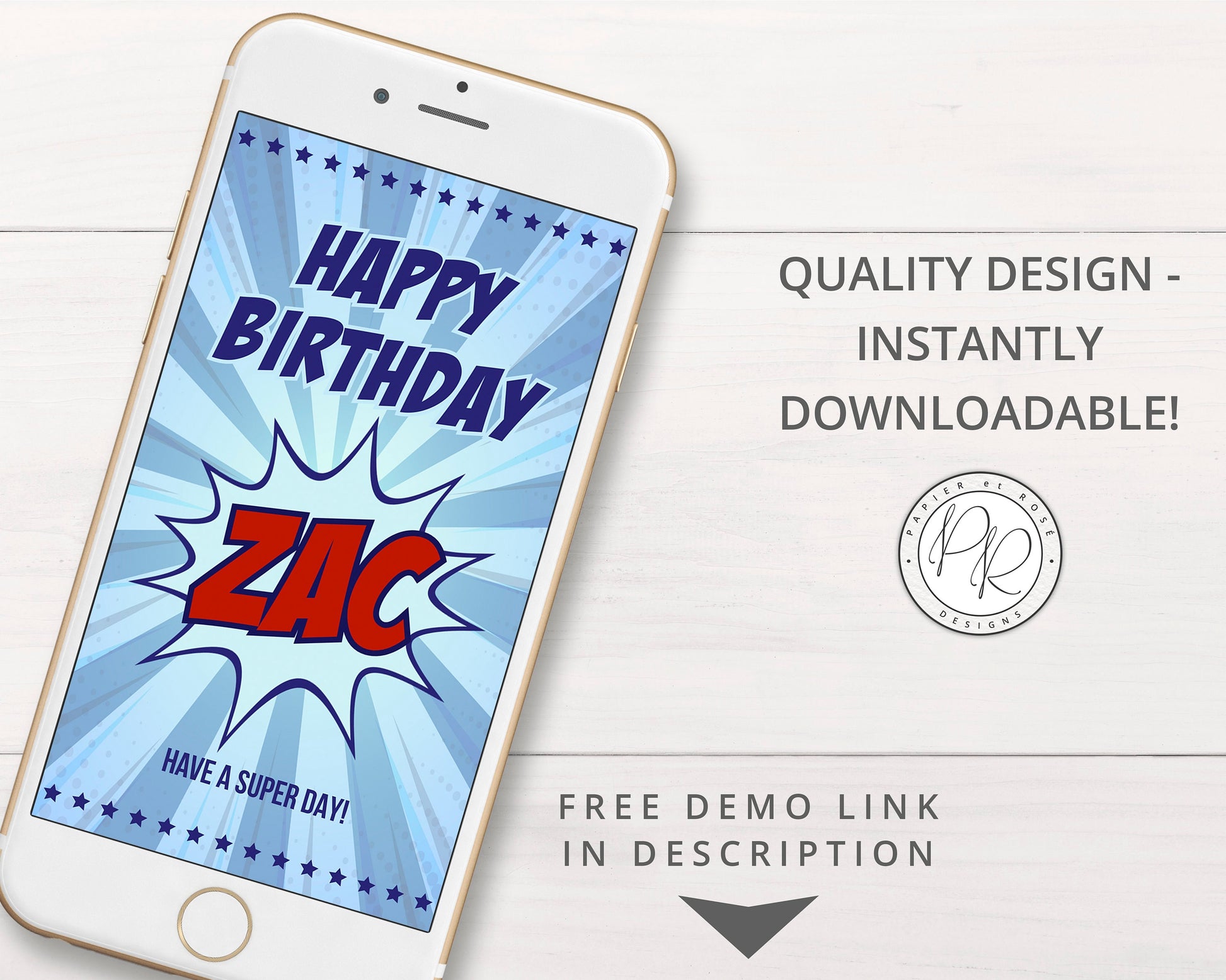 INSTANT EDIT YOURSELF Digital iPhone Samsung Phone Birthday E-Card message | Birthday Card Editable Template - PRD012