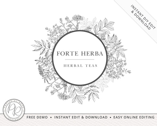 DIY Vintage Illustrated Circular Floral Logo  |  Instant Edit Yourself Online!  |  Custom logo Design | Editable Template FH-001