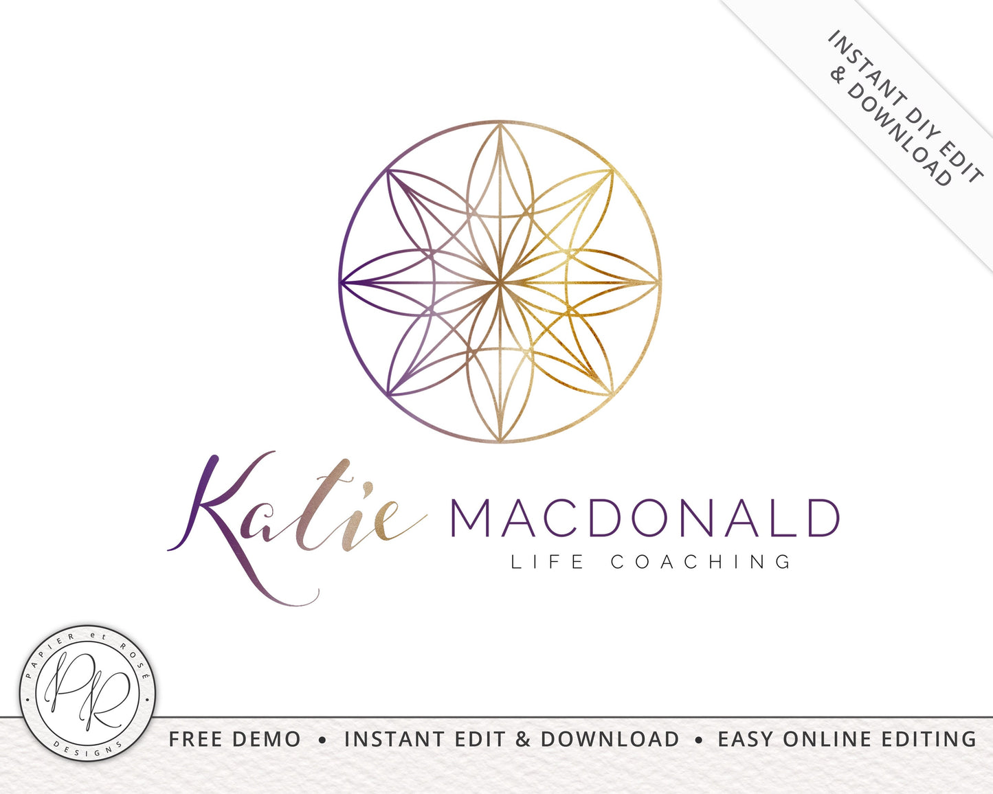 DIY Instant Edit Digital Download Seeds of Life Coaching Alchemy Premade Logo | Instant DIY Editable Template | Startup Business logo KM-001