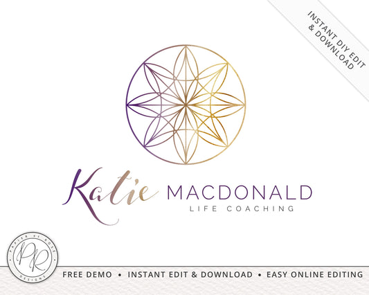 DIY Instant Edit Digital Download Seeds of Life Coaching Alchemy Premade Logo | Instant DIY Editable Template | Startup Business logo KM-001