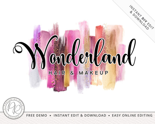 Editable Premade Bright Paint Brushstroke Makeup Artist Boutique Logo | Instant Edit Online | Signature logo | Editable Template - PR0282