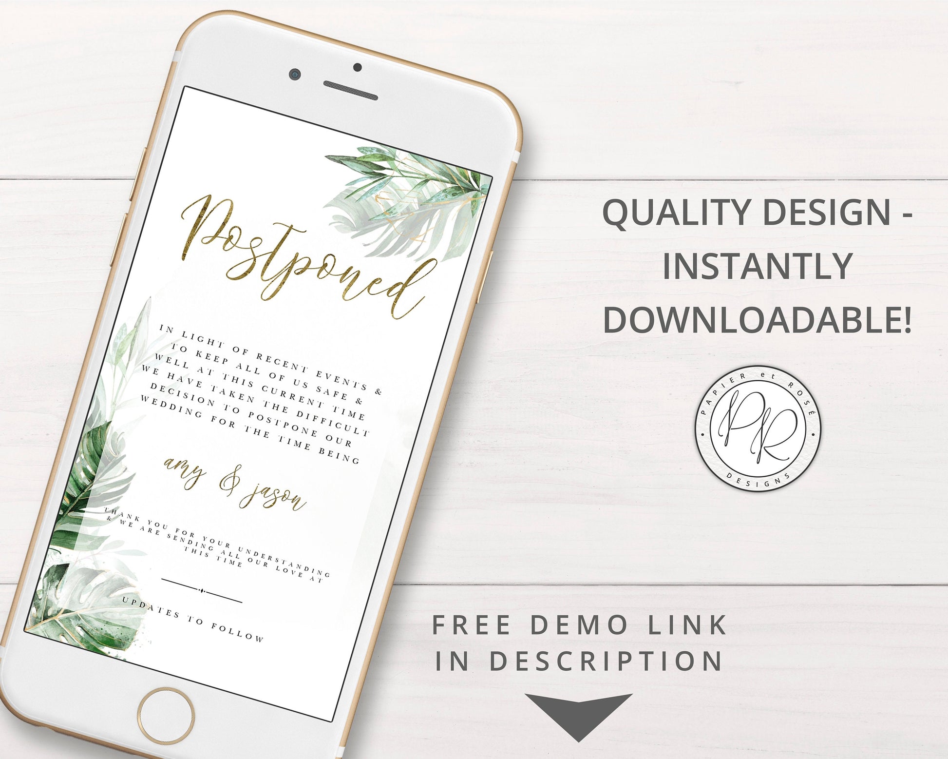 DIY Instant New Date Foliage Digital Phone E-message Change of Plans Change Wedding Date | Postponed Announcement Editable Template - PRD007