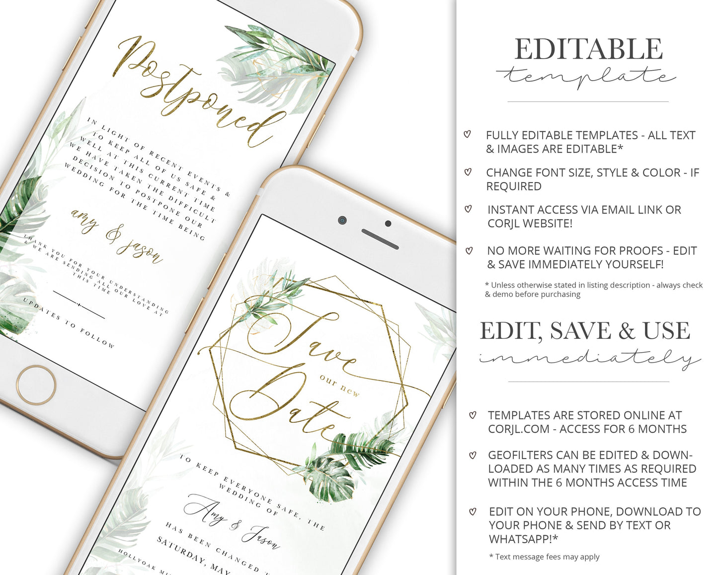 Instant Bundle Elegant Modern Floral Phone E-messages Change of Plans Postponed Announcement New Date Editable Templates - PRD016