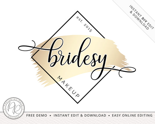 Editable Premade Gold Geometric Watermark Beautician Logo Design Instant Download | Editable Template | Startup Business Branding - PR0302