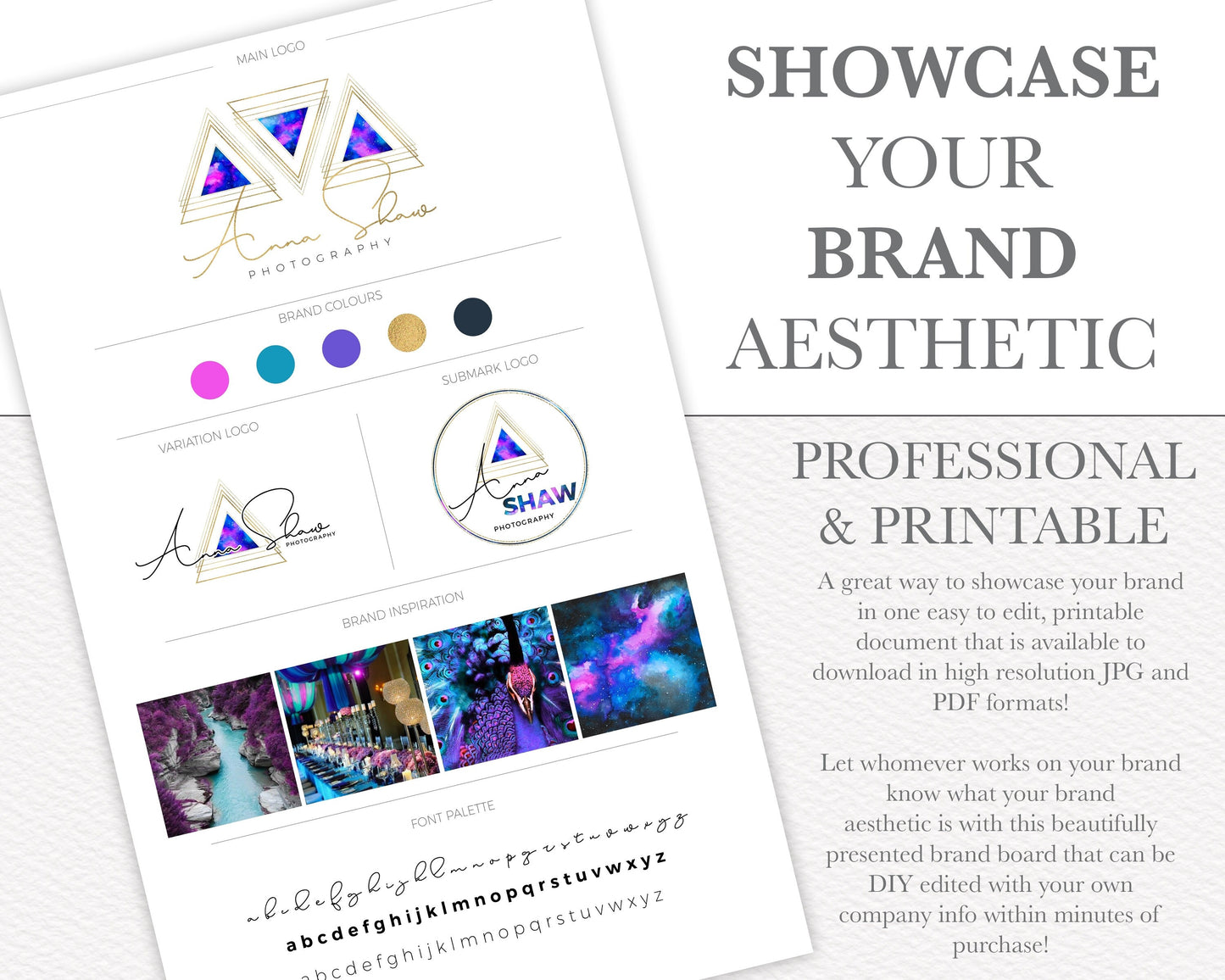 DIY Premade 4pc Geometric Colorful Gold Glitter Logo Suite & Brand Board/Style Tile Branding Package | Premade Logo | Instant Edit AS-001