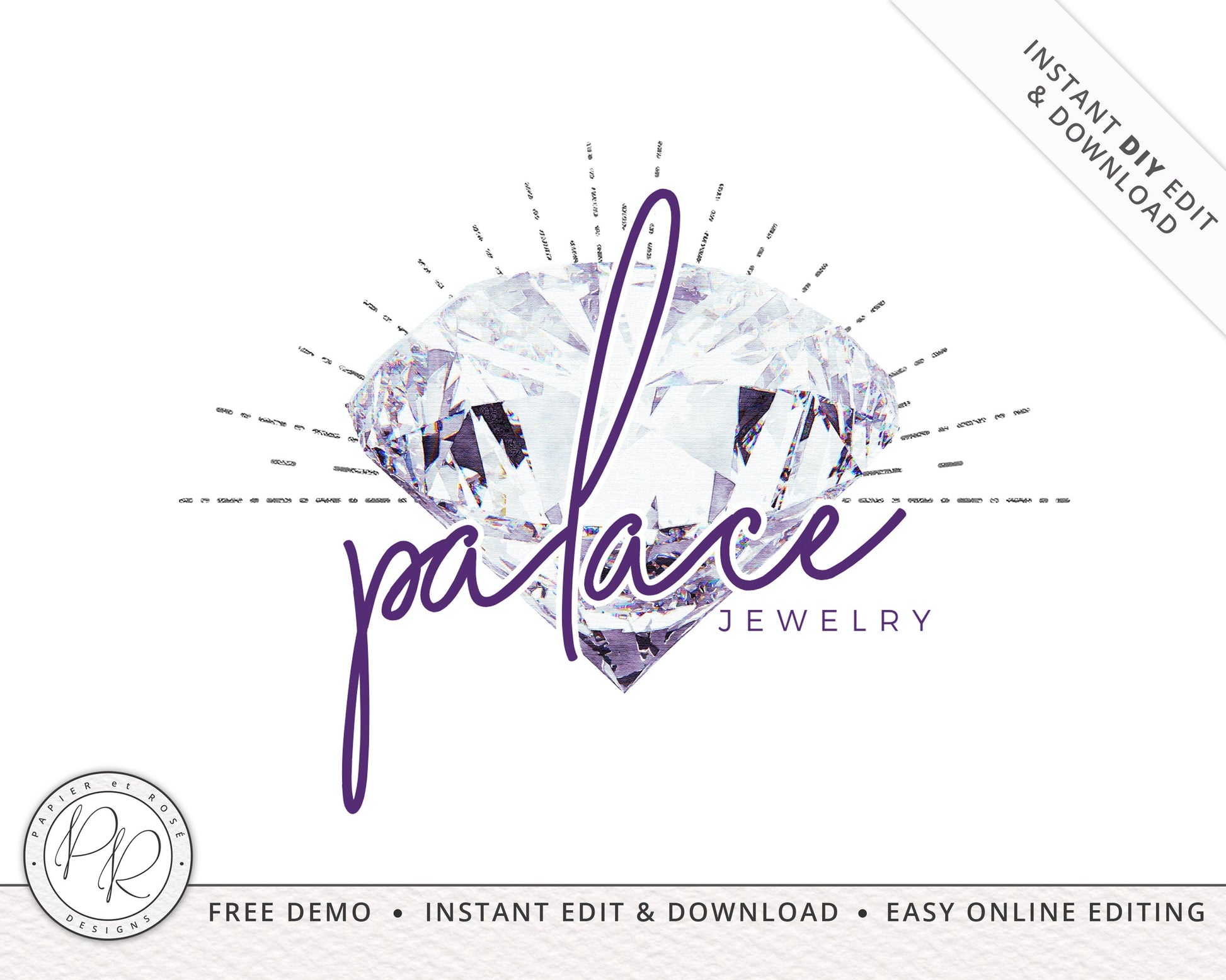 DIY Premade Unique Diamond Jewellery Boutique Seller Business Logo Design Instant Download | Editable Logo Template |  Premade Logo - PR0352