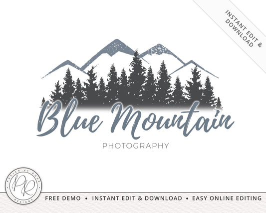 Editable Mountain Logo Template, DIY Instant Edit Premade Logo Design, Rustic Boutique Business Logo, Rockies Mountain Logo BM-001