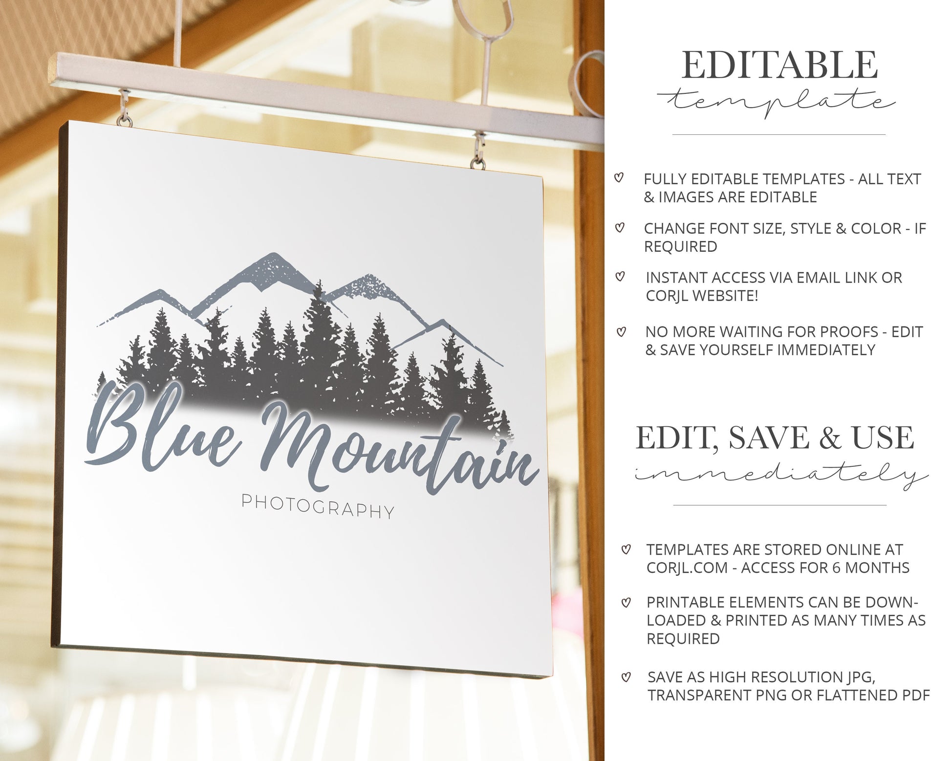 Editable Instant DIY Logo Suite Digital Download Rustic Mountain - x 3 Logos  |  Edit Yourself Online ! | Business logo Premade BM-001