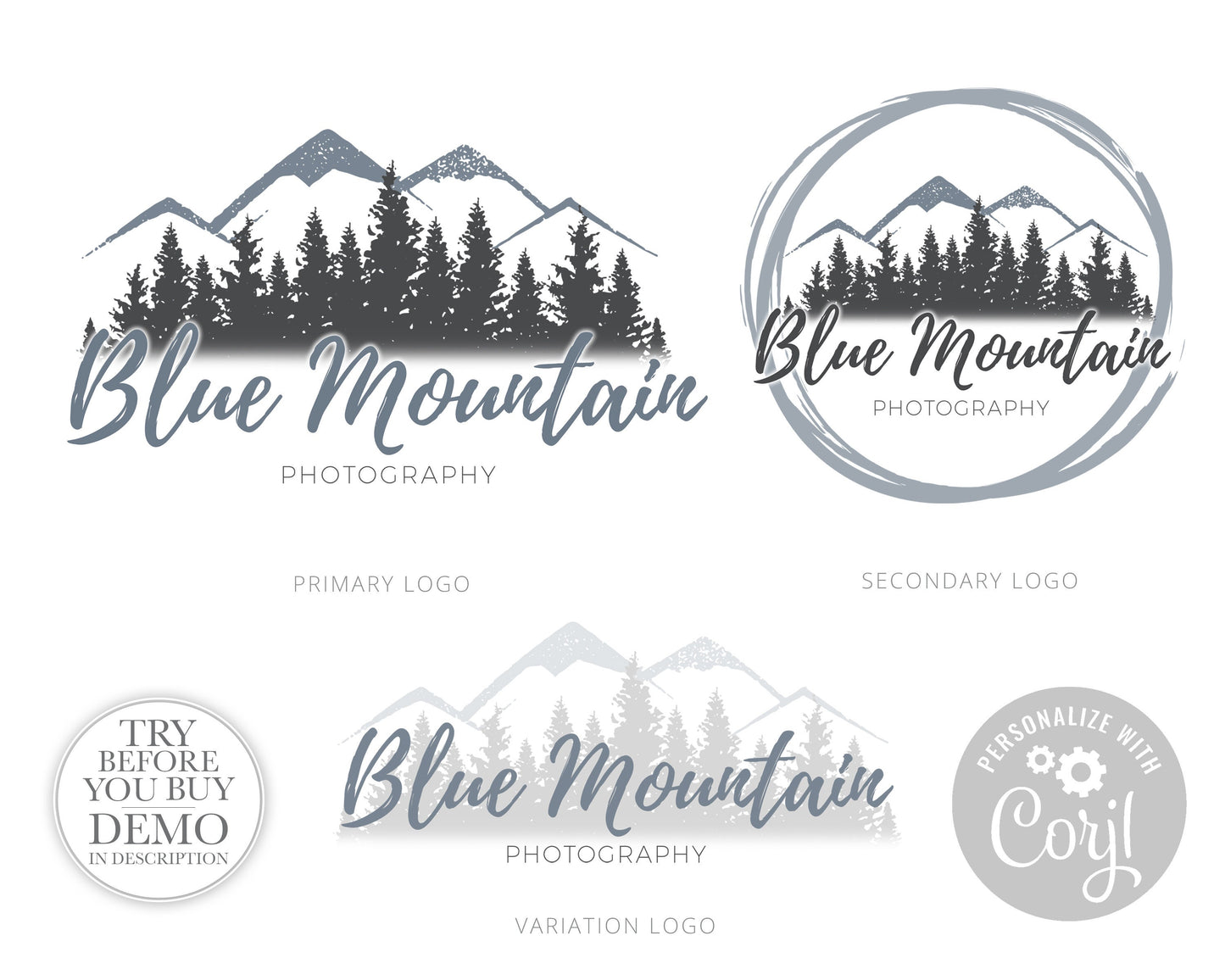 8pc Maxi Branding Kit Rustic Mountains Instant Download Logo Design  | DIY Editable Template | Premade logo | Brand Kit BM-001