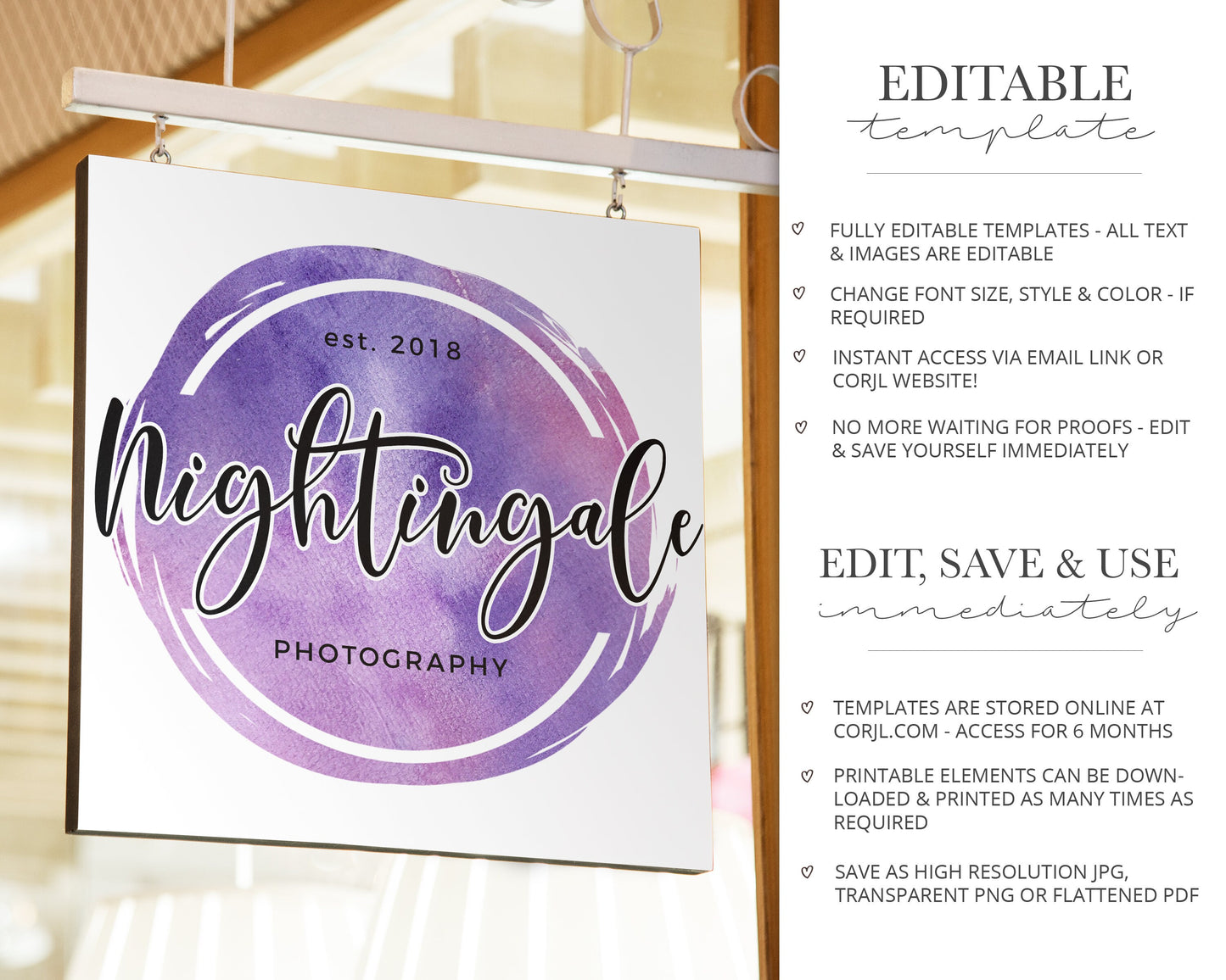 Editable Business Logo Suite Instant Download Watercolor Photography Circular Logo  |  Edit Yourself Online Premade Business DIY Logo NP-001