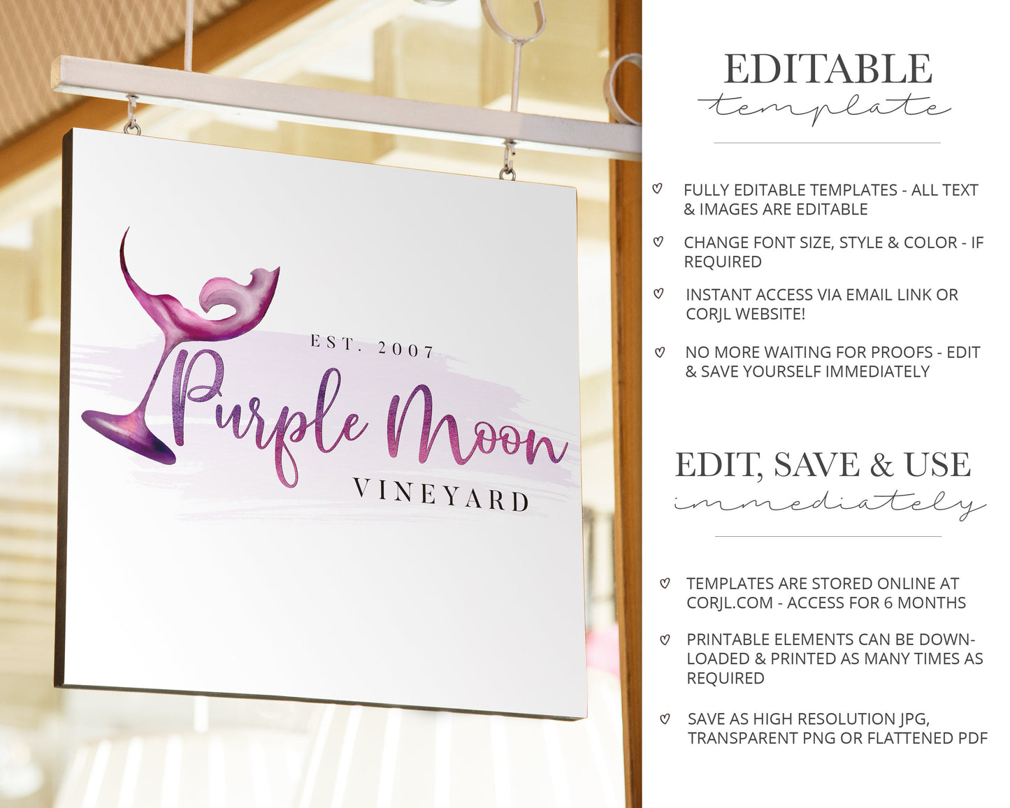 Editable Watercolor Vineyard Wine Glass Alcohol Premade DIY Logo Design Instant Download | Editable Logo Template |  Premade Logo - PR0344