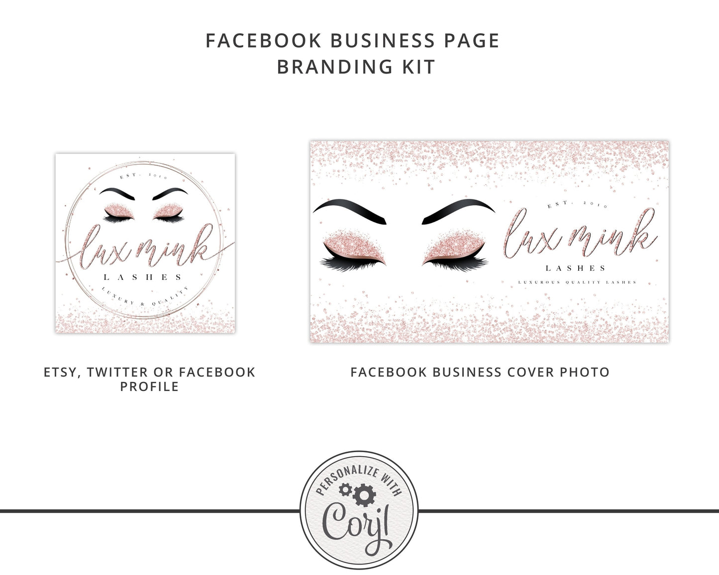 5pc Mini Kit Logos Suite & Social Package Glitter Lashes / Lash Technician Branding  |  Premade Logo | Instant Edit Yourself | Custom LM-001