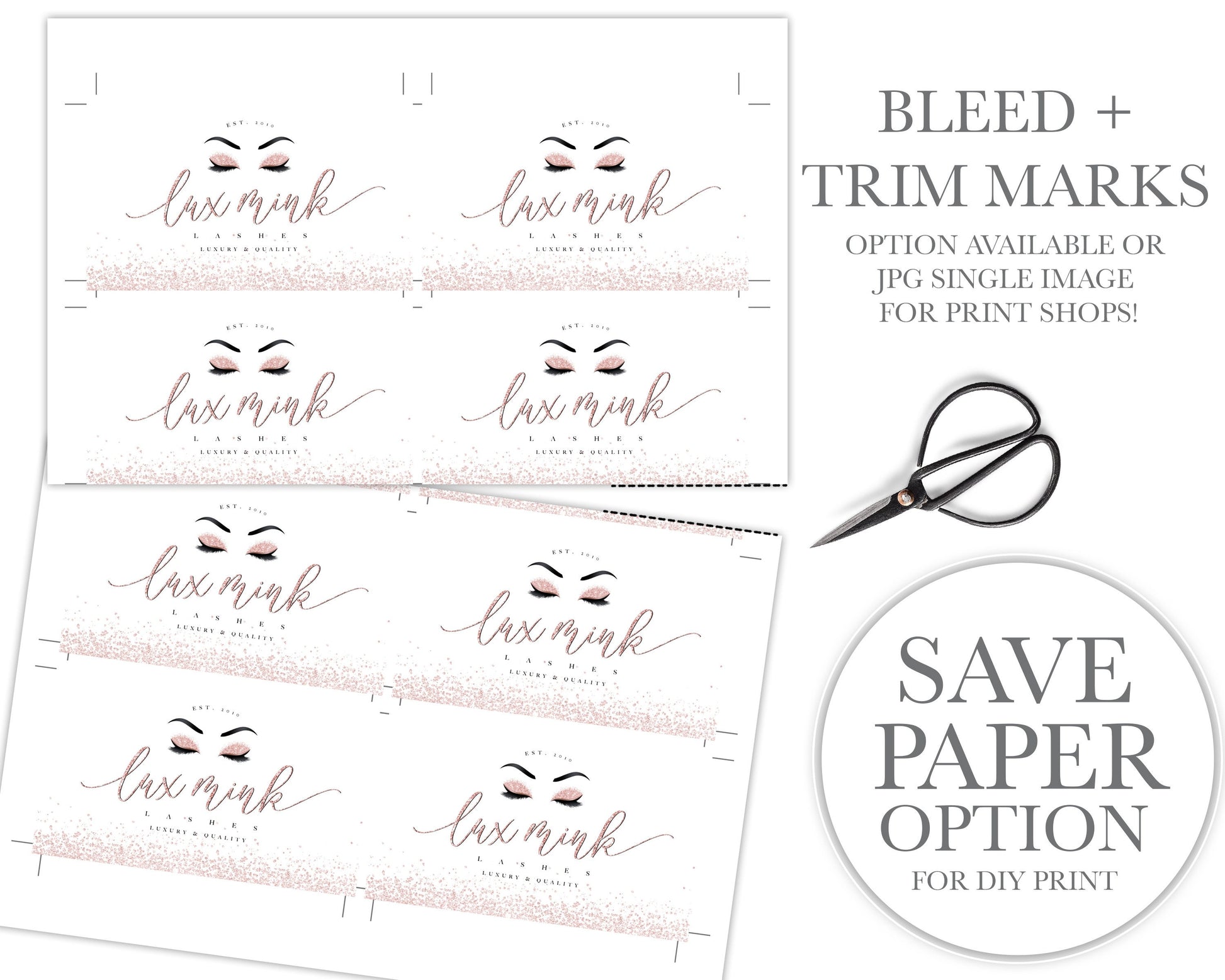 11pc Full Branding Set Instant Download Rose Gold Glitter Beauty / Lash Logo Kit  |  DIY Editable Template  | Premade Business logo LM-001