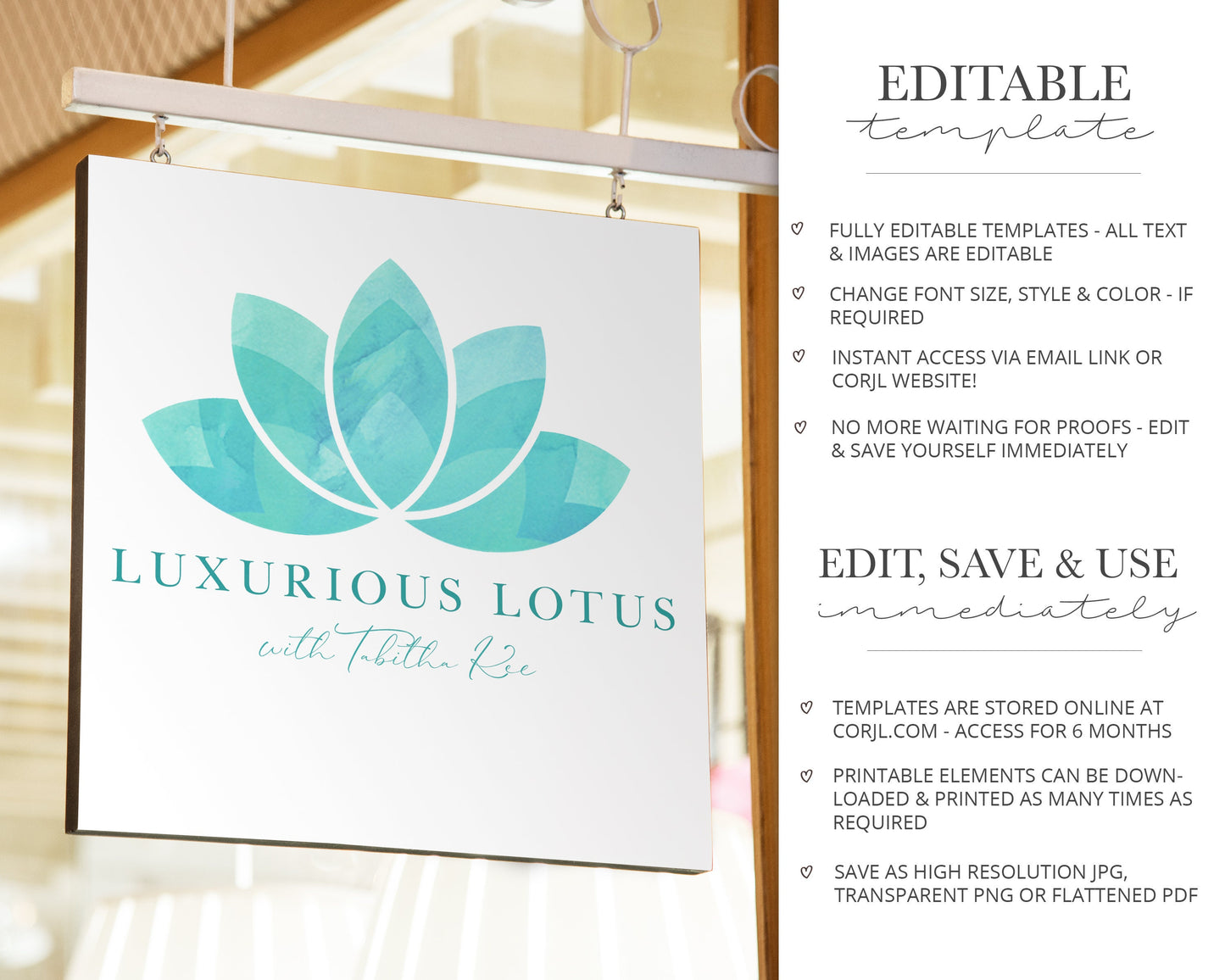 DIY 3 x Logo Suite Instant Edit & Download Watercolor Lotus Spa  |  DIY Edit Yourself Online!  Premade Startup Business Logo LL-002