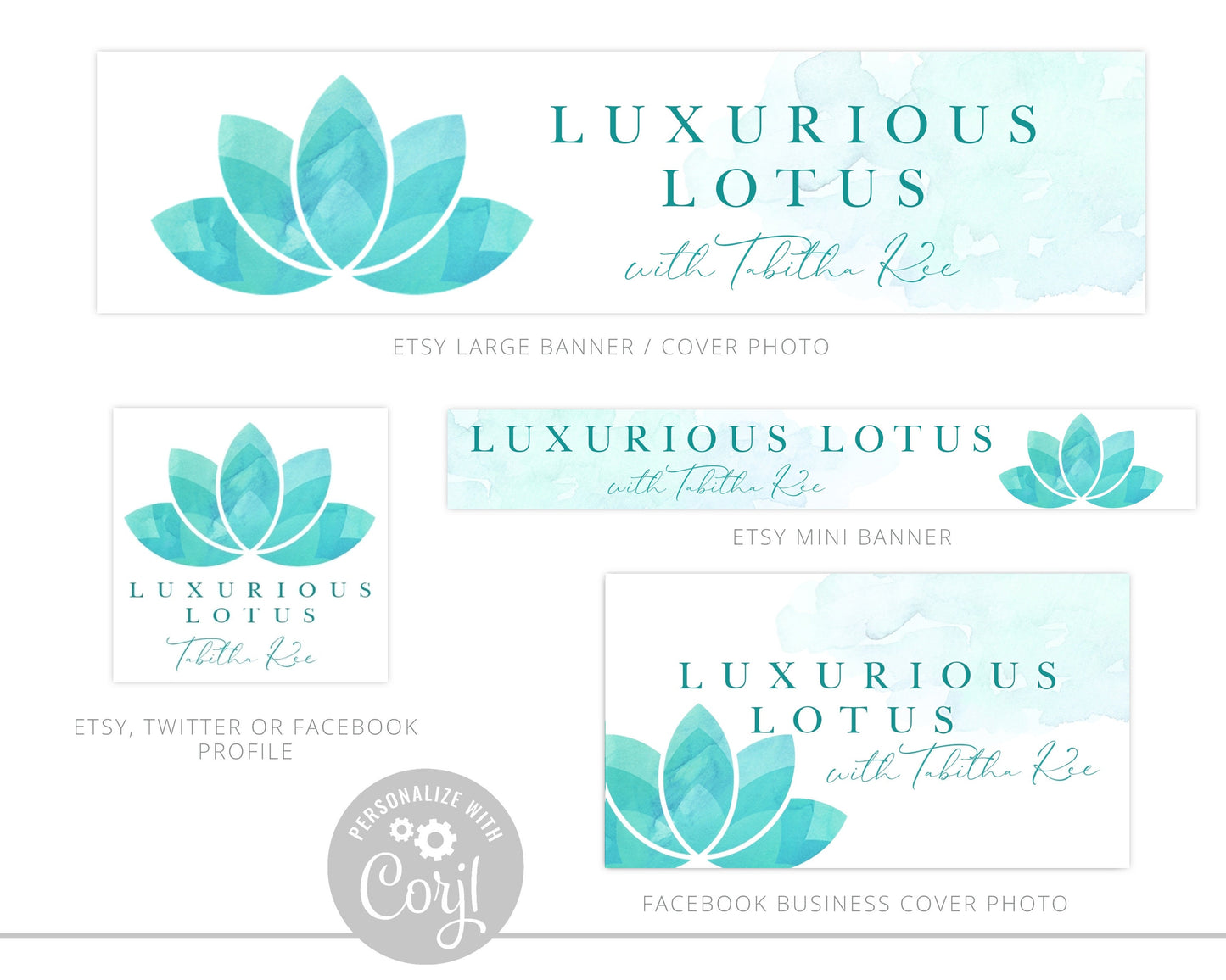 DIY 8pc Maxi Branding Kit Watercolor Lotus Spa Instant Download Logo Design  | DIY Editable Template | Premade logo | Startup Kit LL-002