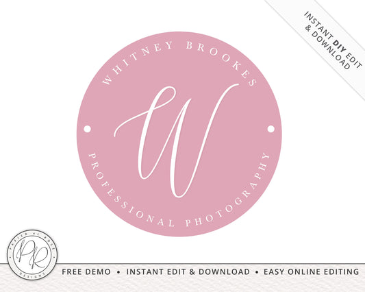 DIY Premade Feminine Round Stamp Logo Design (editable colors) Instant Download | DIY Editable Template |  Premade Logo Branding - PR0206